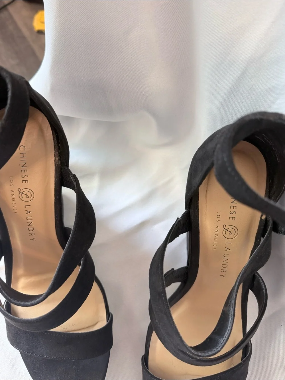 Chinese Laundry Black Strappy Suede Wedge Sandals, NWOT size 9 1/2